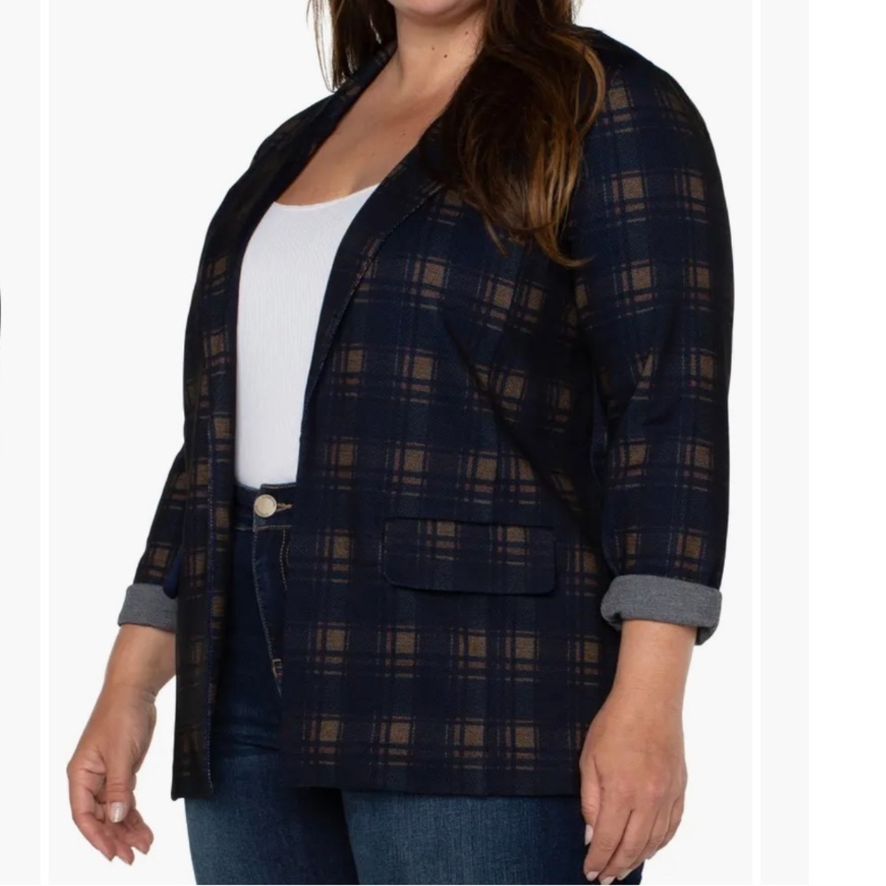 Liverpool Los Angeles open front tartan Plaid Women's Jacket like new